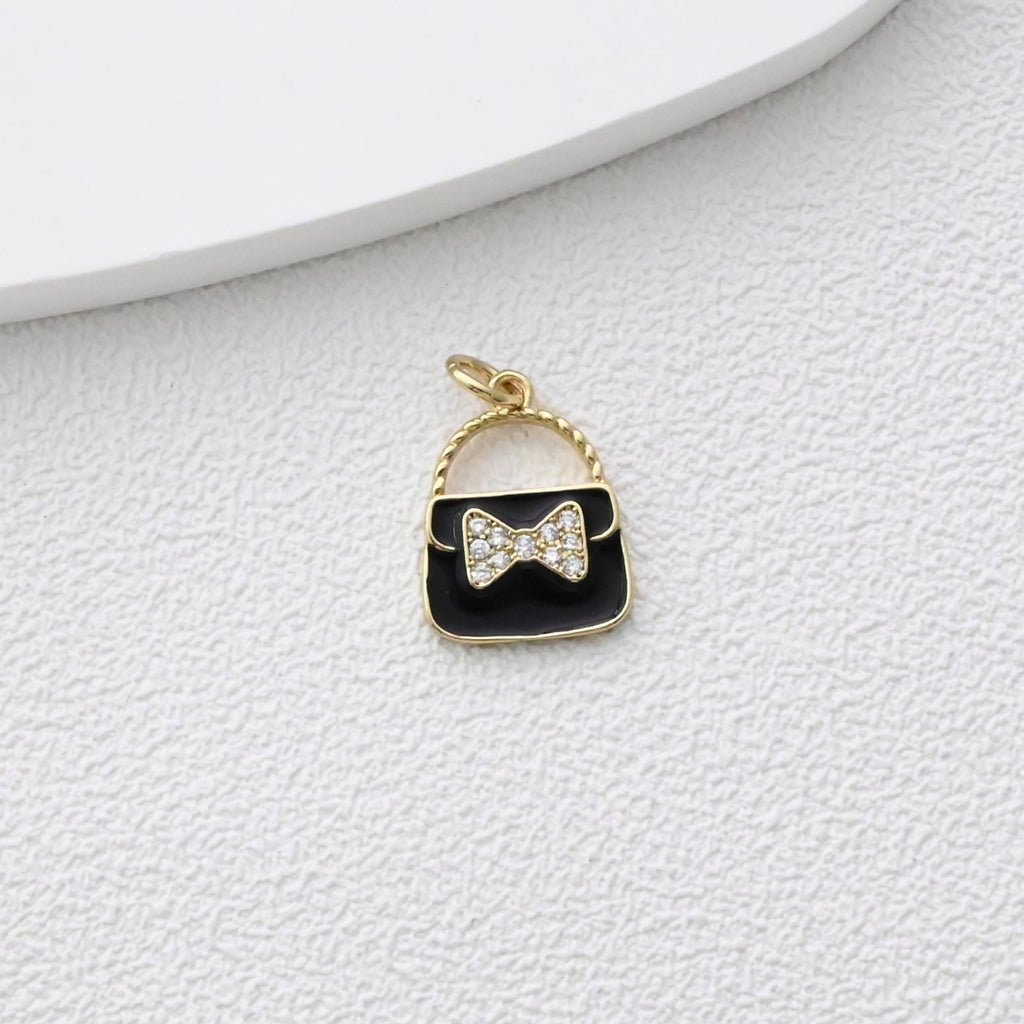 Colgante para bolso con pavé de circonitas cúbicas, bonitos dijes esmaltados para bolso, dijes chapados en oro de 18 quilates, fabricación de pulseras y collares, accesorios de joyería S1374