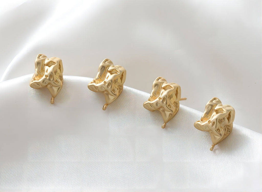 Irregular Ear Post With Loop, S925 Silver Ear Pin Nickel Free Earrings, Gold/Silver Ear Stud, Hypoallergenic Earring Findings G005