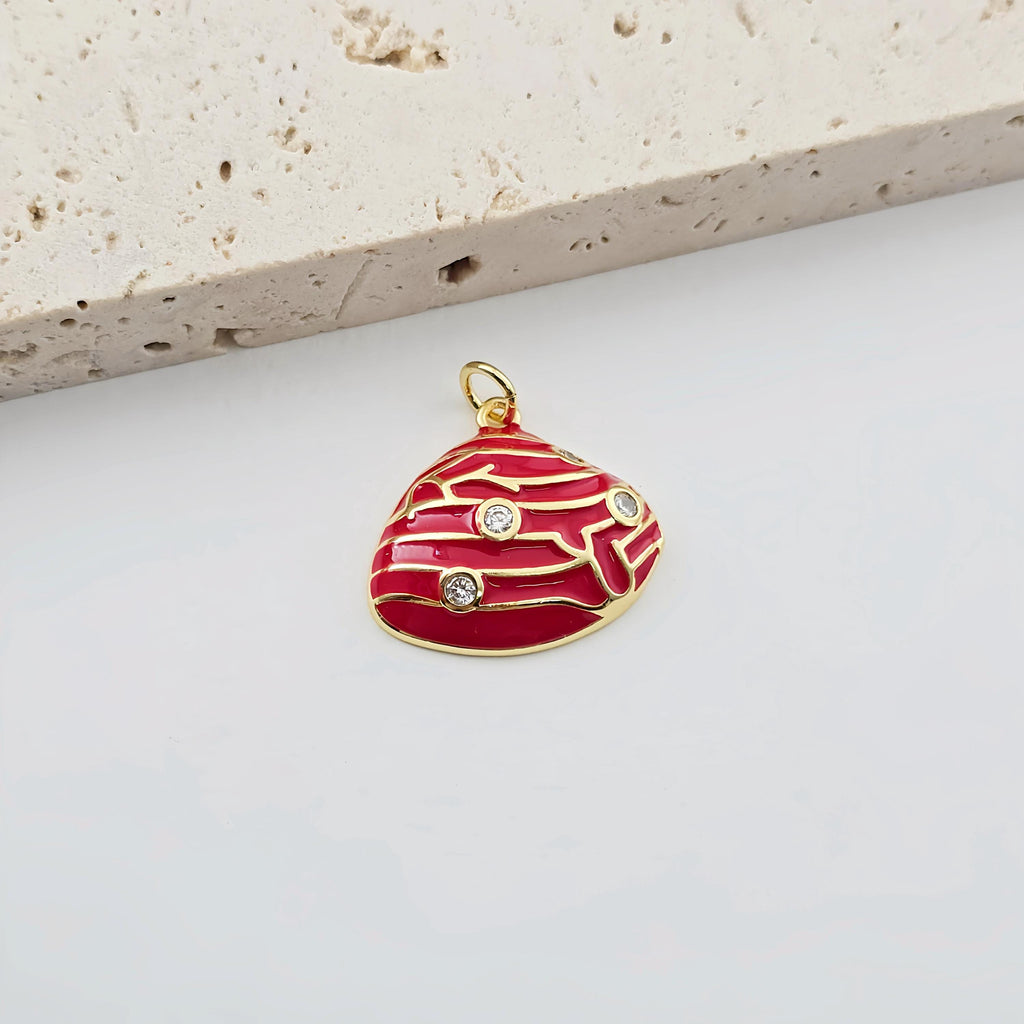 Enamel Shell Charms, 18K Gold Plated Charm, Cubic Zirconia Pave Charm, Jewelry Making Pendant S1288