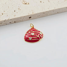 Load image into Gallery viewer, Enamel Shell Charms, 18K Gold Plated Charm, Cubic Zirconia Pave Charm, Jewelry Making Pendant S1288