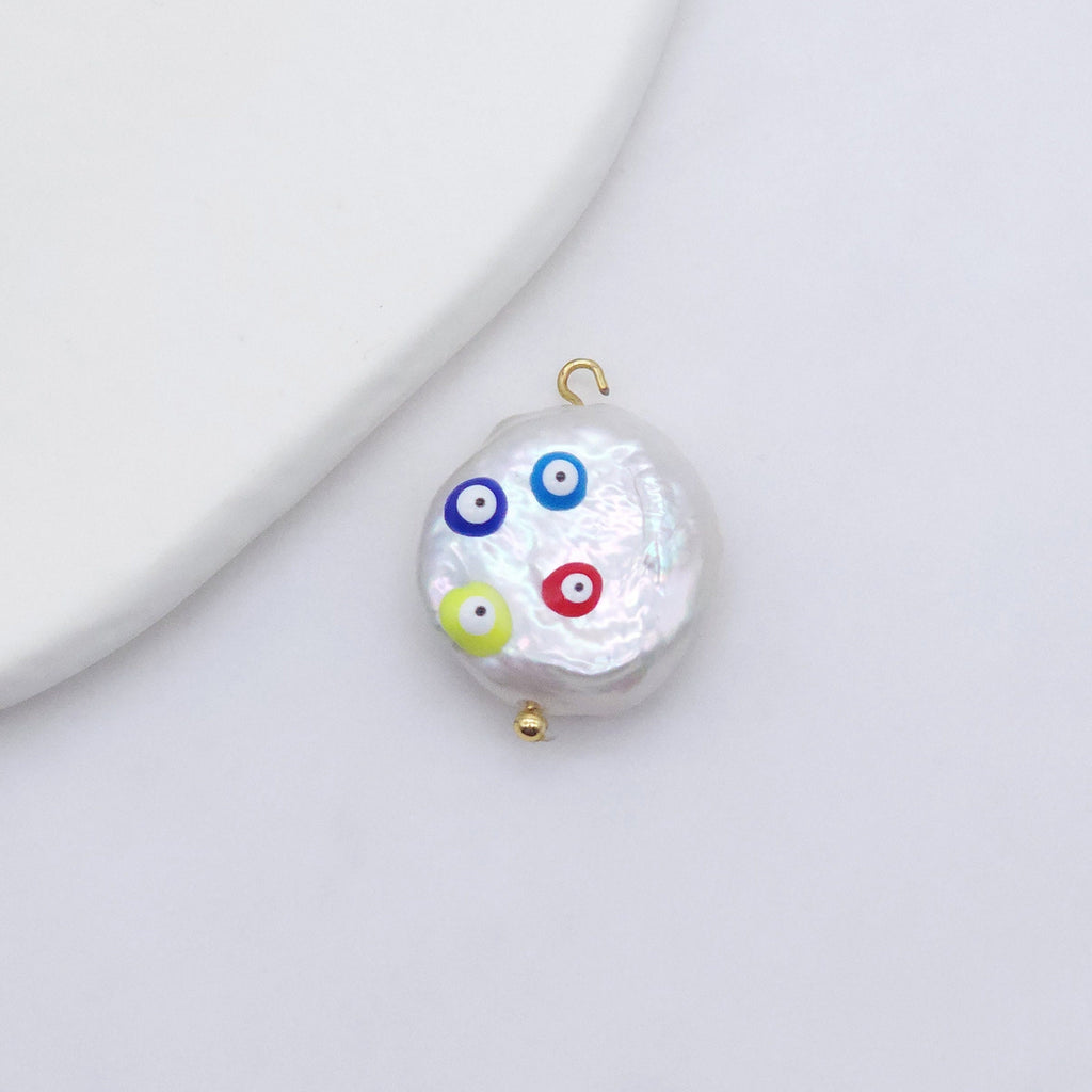 Natural Freshwater Pearl Beads, Enamel Evil Eye Baroque Pearl Charm, 18K Gold Plated, 17mm, Bracelet Necklace Making Jewelry Finding S20597