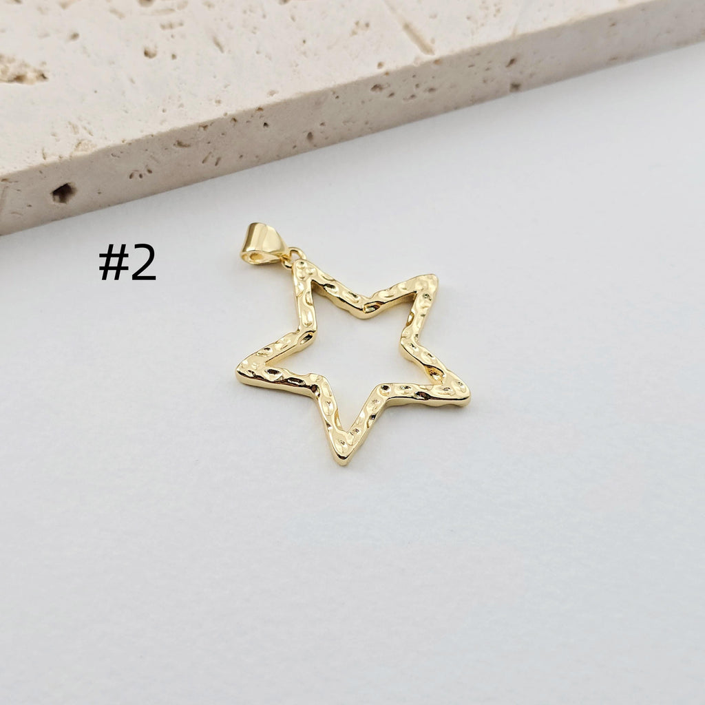 Openwork Star Charms, Openwork Heart Charms, 18K Gold Plated, Bracelet Making Pendant, Jewelry Findings S1278