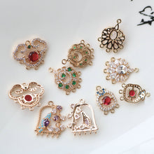 Load image into Gallery viewer, CZ Pave Geometric Flower Charm, Cubic Zircon Crystal Pendant, Multiple Holes, 14K Real Gold Plated, Jewelry Findings HL012-F192