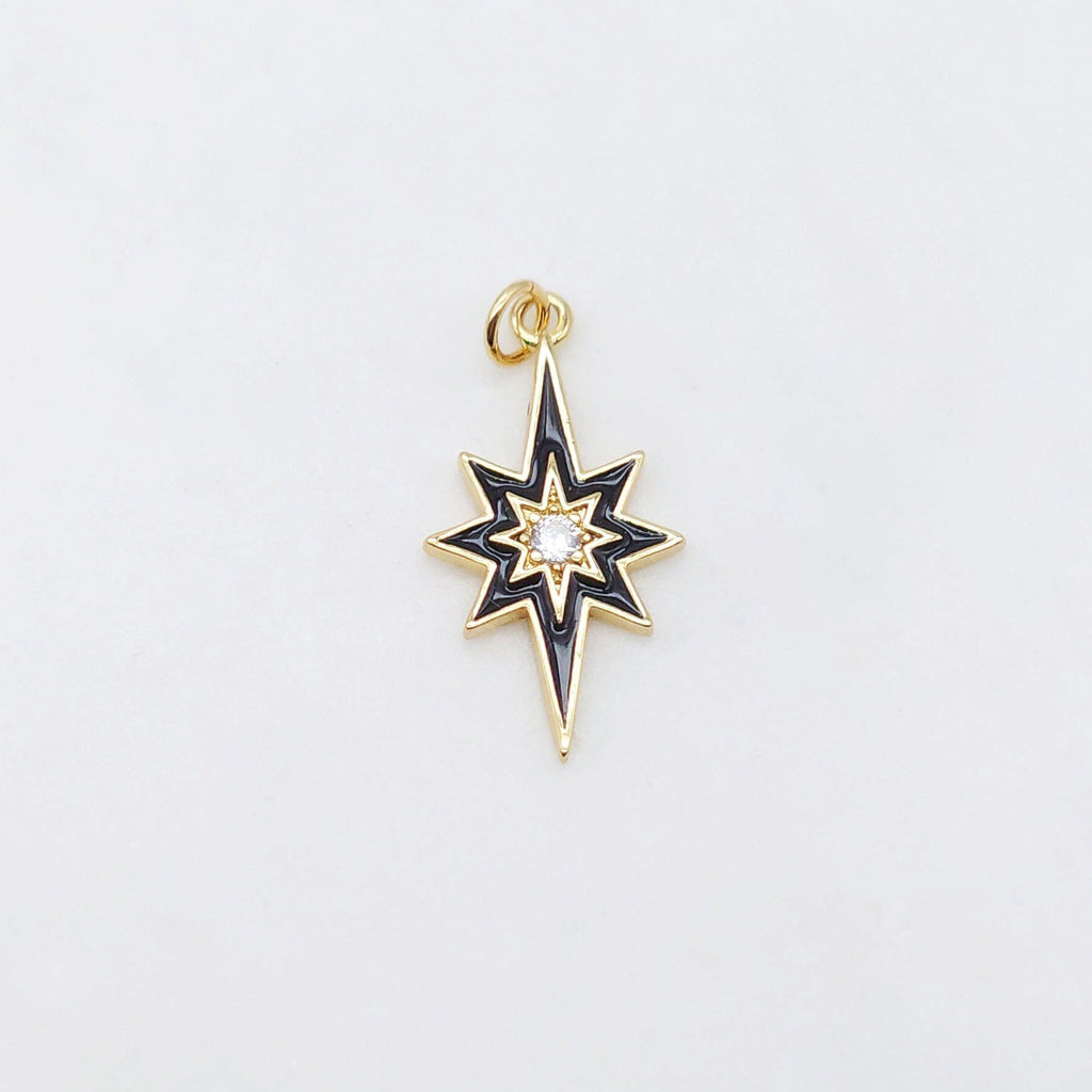 Multicolor Enamel Star Charm, 18K Gold Plated Star Pendant, 21mm, Necklace Bracelet Making Pendant S20495