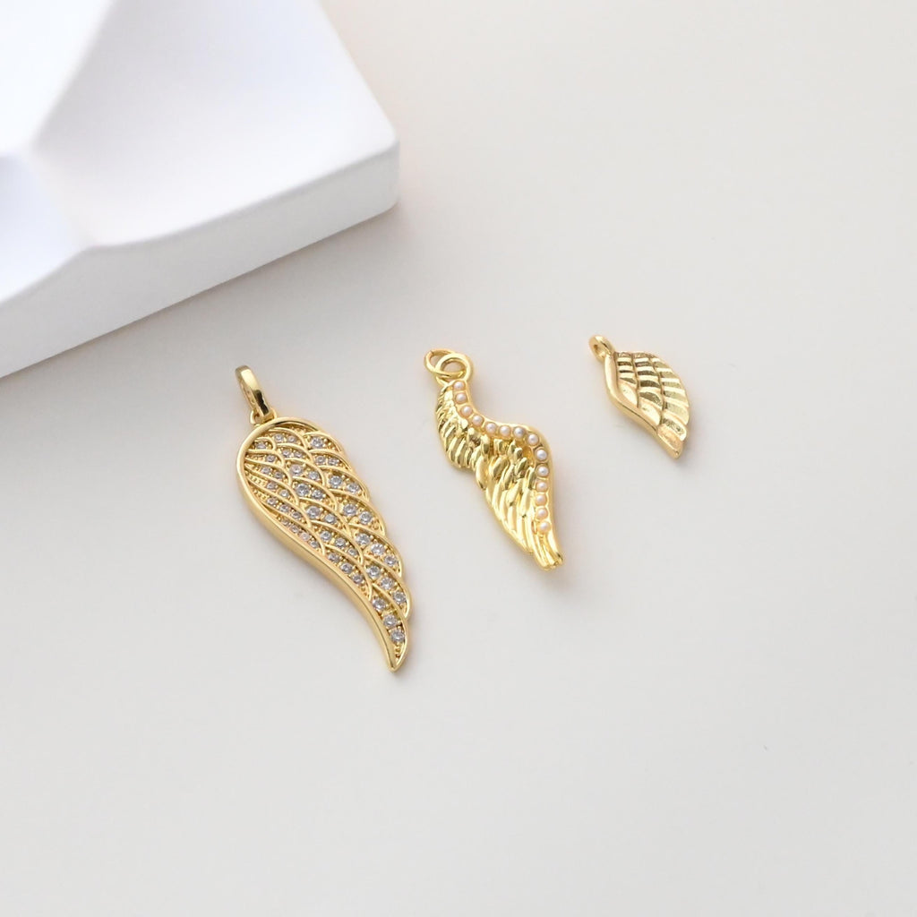 Wings Pendant, 18K Gold Plated, CZ Pave, Angel Wings Pendant, Necklace Making Charm, Jewelry Findings S1315