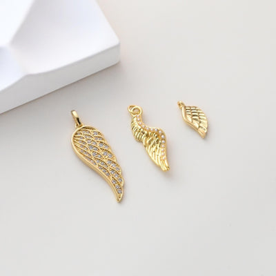 Wings Pendant, 18K Gold Plated, CZ Pave, Angel Wings Pendant, Necklace Making Charm, Jewelry Findings S1315