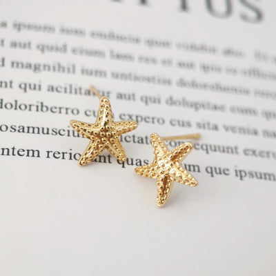10pcs Gold Starfish Earring Post, S925 Silver Pin Nickel Free Earrings, Starfish Shape Ear Stud with Loop, Z099
