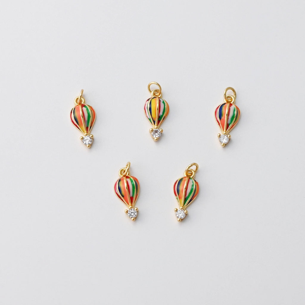 Hot Air Balloon Charm, Enamel Charm, 18K Gold Plated Pendant, Necklace Making Charm, Jewelry Findings S1096