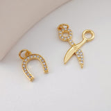 Gold Horseshoe Charm, Gold Scissors Pendant, 18K Gold Plated, CZ Pave, Jewelry Findings S1115