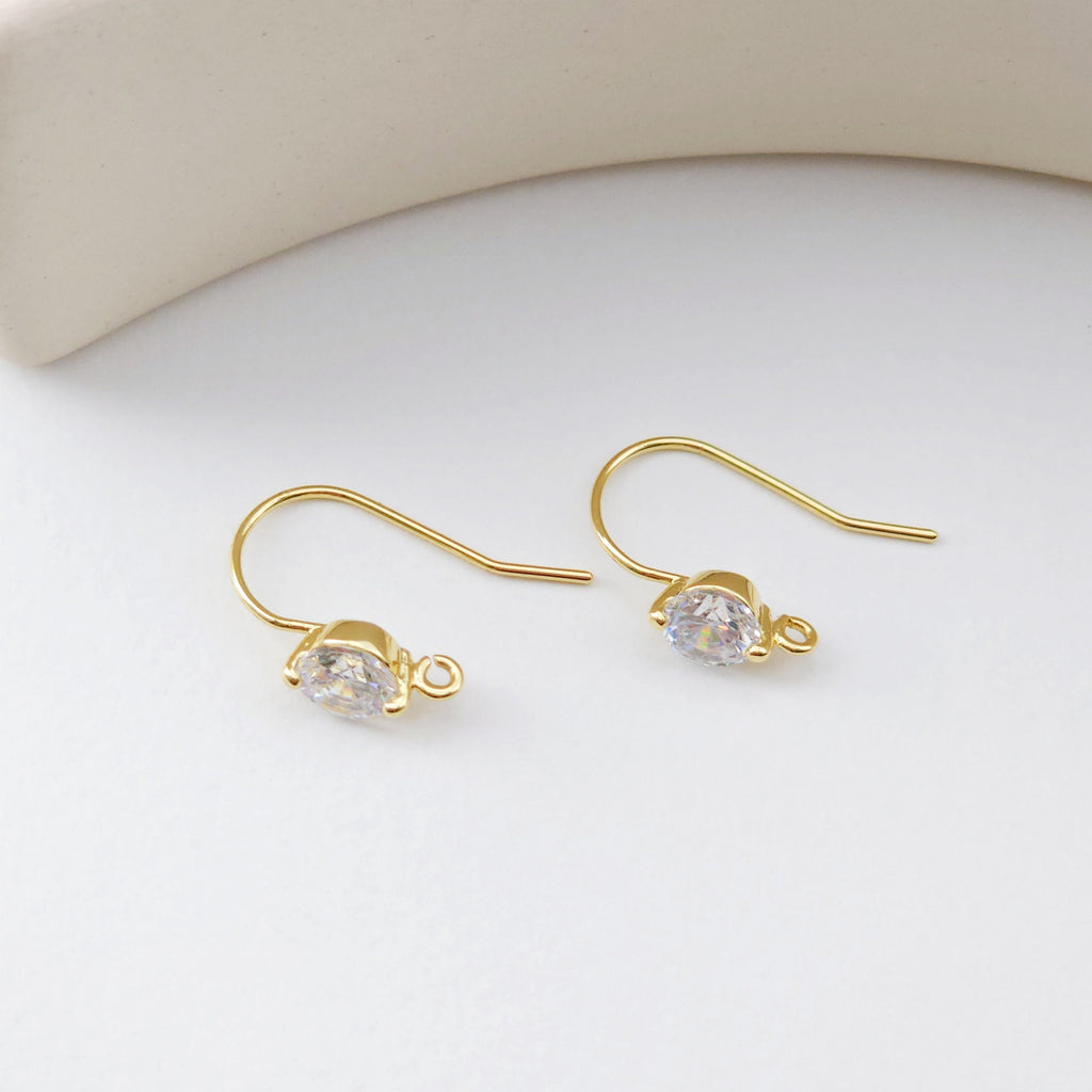 18K Gold Plated Ear Wires, Round Cubic Pave Earring Hooks, Nickel Free, Fish Hooks, Ear Wires for Jewelry Making D0171