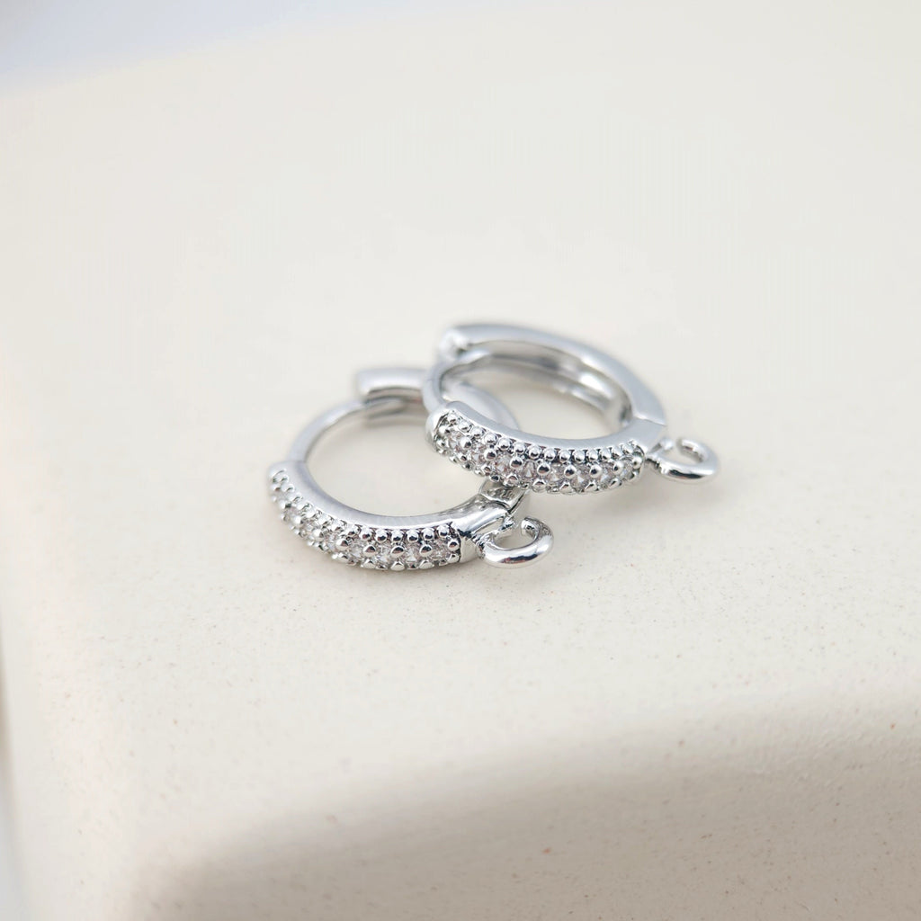 CZ Pave Earring Hoop, Gold Plated Huggie Hoop Earring with Loop, Huggie Hoops DIY Earring  Findings,Handmade Earring Supplies D0110