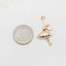 Load image into Gallery viewer, Dancing Girl Pendant, Ballet Girl Charm, CZ Pave, 18K Gold/Silver Plated, 36mm, Necklace Making Charm, Jewelry Findings Round S20402