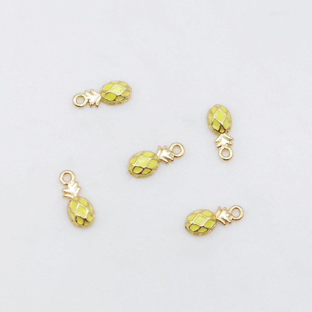 Tiny Pineapple Charms, 9.5x4mm, 18K Gold Plated, Enamel Charms, Fruit Pendant,  Necklace charms, Jewelry Findings S20493