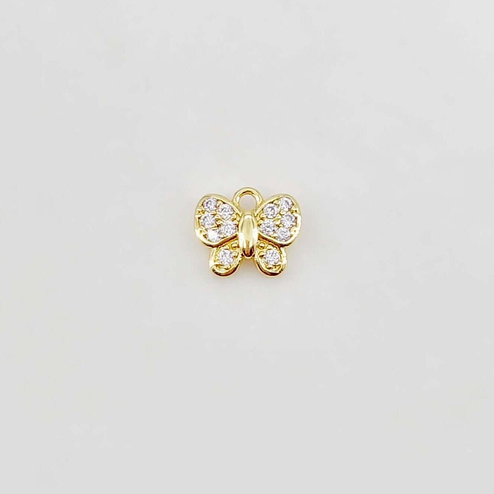 Flowers and Insects Charm, Butterfly, Bee, Four Leaf Clover, 18K Gold Plated, Cubic Pave Charm, Necklace Jewelry Finding S20643