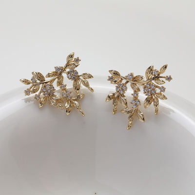 Leaf Earring Post With Loop, S925 Silver Ear Pin, Nickel Free Earrings, CZ Pave Ear Stud, Hypoallergenic Earring Findings GZ232