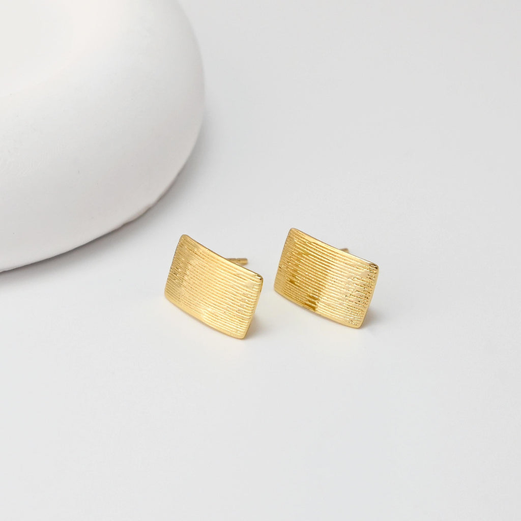Rectangular Brushed Earrings Post With Loop, 18K Gold Plated, Nickel Free, S925 Silver Pin, Ear Stud Hypoallergenic Earring Findings D0455