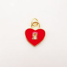 Load image into Gallery viewer, Dainty Enamel Heart Shape Charm, 18K Gold Plated Necklace Making Pendant, Love Lock Pendant, Jewelry Findings S1032