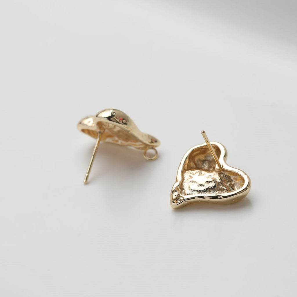 Gold Heart Earring Post, 14K Gold Nickel Free Earrings, S925 Silver Ear Pins, 17.8*17.7mm, Heart Shape Ear Stud with Loop GZ509-D0449
