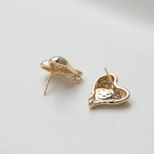 Load image into Gallery viewer, Gold Heart Earring Post, 14K Gold Nickel Free Earrings, S925 Silver Ear Pins, 17.8*17.7mm, Heart Shape Ear Stud with Loop GZ509-D0449