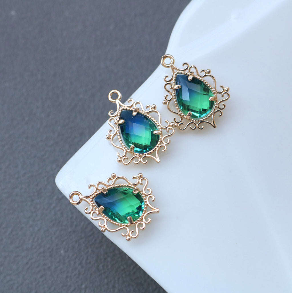 10pcs- Vintage Crystal Teardrop Charms, 14K Gold Plated Teardrop Pendant, 19x31mm, Jewelry Findings HL054-F147