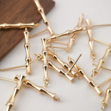 Load image into Gallery viewer, 4pcs Gold Bamboo Earring Post With Loop, Bamboo Stud Earring Nickel Free, 23mm, Hypoallergenic Earring Findings Z079