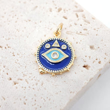 Load image into Gallery viewer, Dark Blue Enamel Evil Eye Charm, 18K Gold Plated Sun Eye Pendant, 19mm, Necklace Making Charm, Jewelry Findings S1073