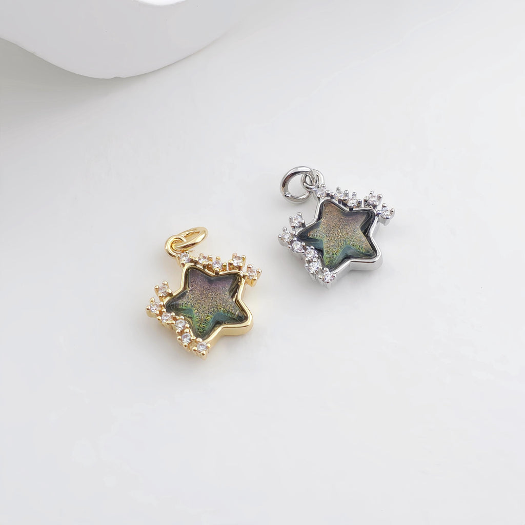 Crystal Tiny Star Charms, Cubic Zirconia Pave, 18K Gold/Silver Plated Star Pendant, Jewelry Findings S1294