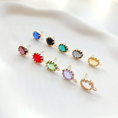 2pcs Oval Ear Post with Loops, 10 Colors Gemstone, Nickel Free, CZ 18K Gold Plated Stud Earring Finding D0224