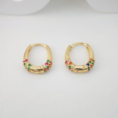 Cubic Ear Oval Hoops Pave Crystal with Loop , 16mm, 18K Gold Plated Leverback Earrings, Huggie Hoops Earring S1063