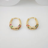 Cubic Ear Oval Hoops Pave Crystal with Loop , 16mm, 18K Gold Plated Leverback Earrings, Huggie Hoops Earring S1063