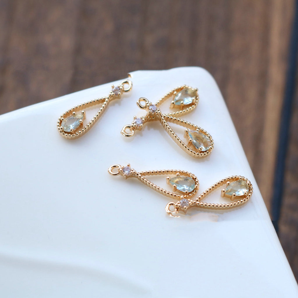 10 قطع - دلايات كريستال صغيرة على شكل دمعة، مطلية بالذهب عيار 14 قيراطًا، مقاس 6*16 مم، قطع مجوهرات HL048-F149