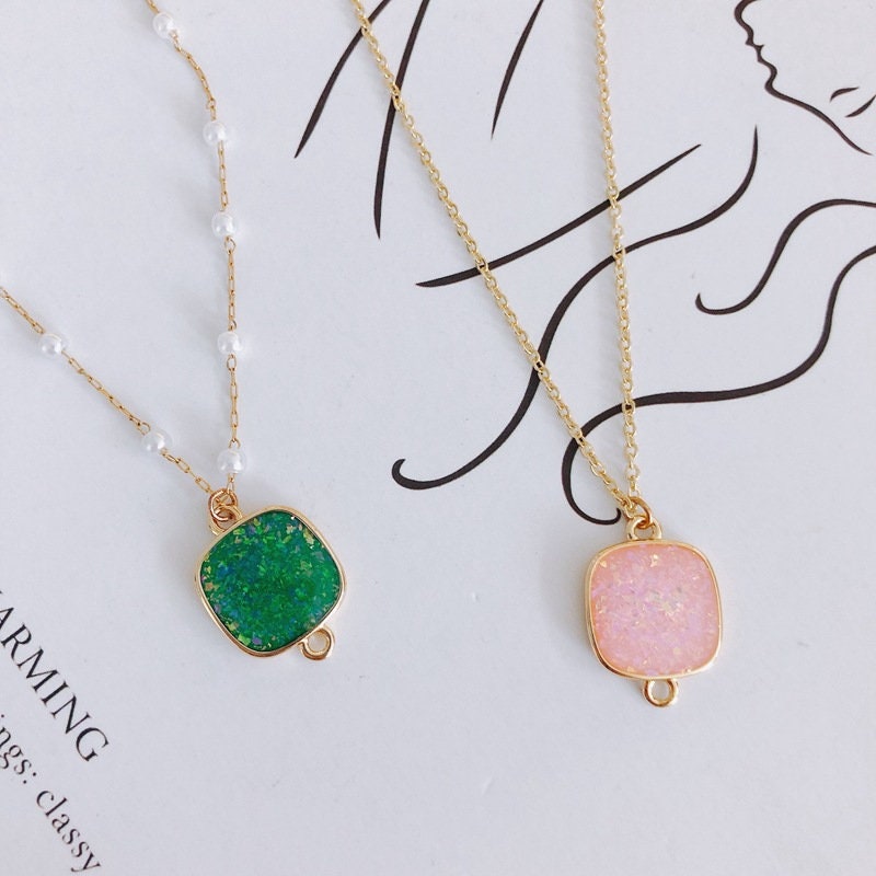 10 conectores cuadrados de ópalo sintético, resina con lámina de oro, para pulsera, collar y colgante, chapado en oro auténtico de 14 quilates, accesorios de joyería MY048-F071