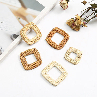 10PCS Rattan Weaving square-shaped Earring Findings, Boho earring making, Vacation Style Hawaii Handmade Earring Finding BS009