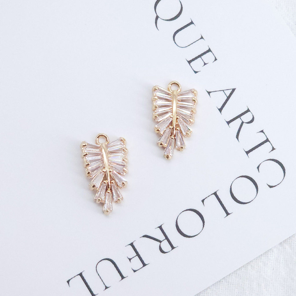 CZ Pave Leaf Charm, Cubic Zircon Crystal Leaf Pendant, CZ Earring Charms,  Gold Plated Brass Earring Charms, Jewelry Findings ZR011-F214