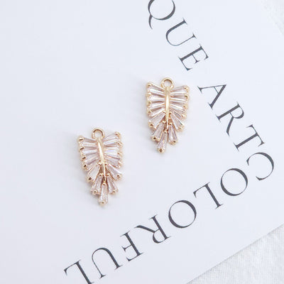 CZ Pave Leaf Charm, Cubic Zircon Crystal Leaf Pendant, CZ Earring Charms,  Gold Plated Brass Earring Charms, Jewelry Findings ZR011-F214