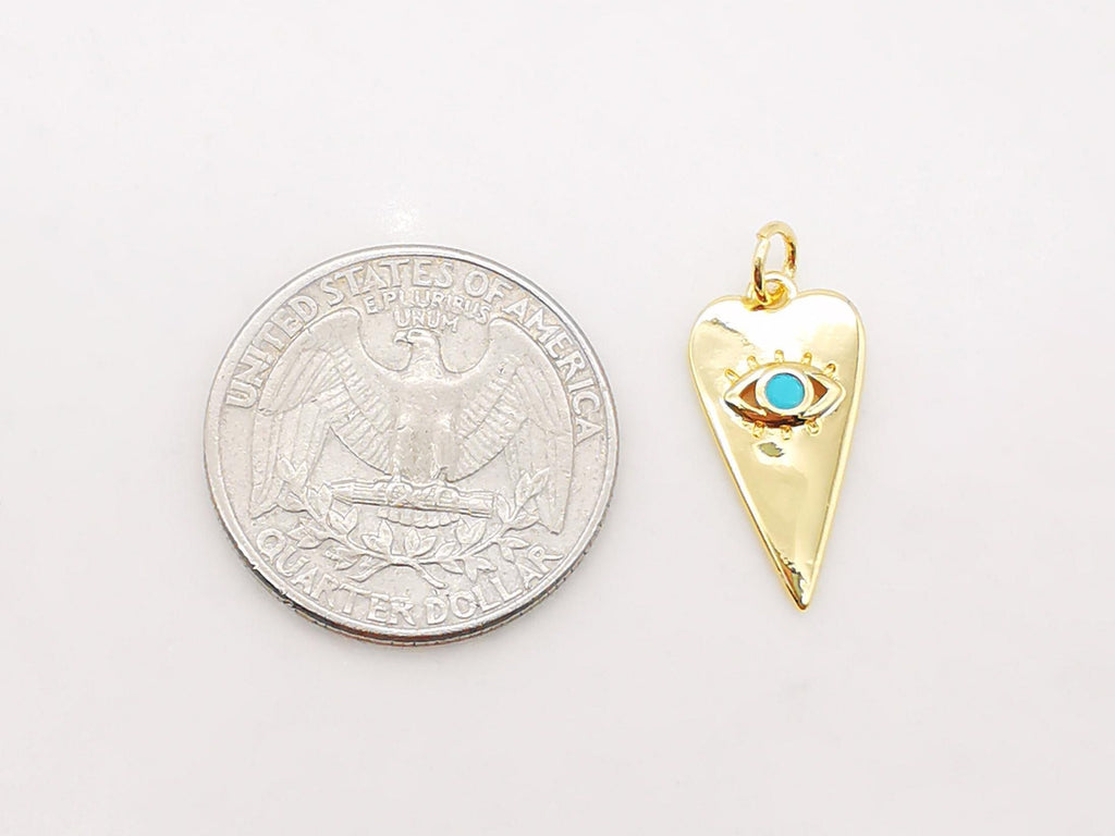 Heart Shape Evil Eye Charm, 18K Gold Plated Micro CZ Pave Eye Pendant, 20x10mm, Necklace Making Charm, Jewelry Findings S914