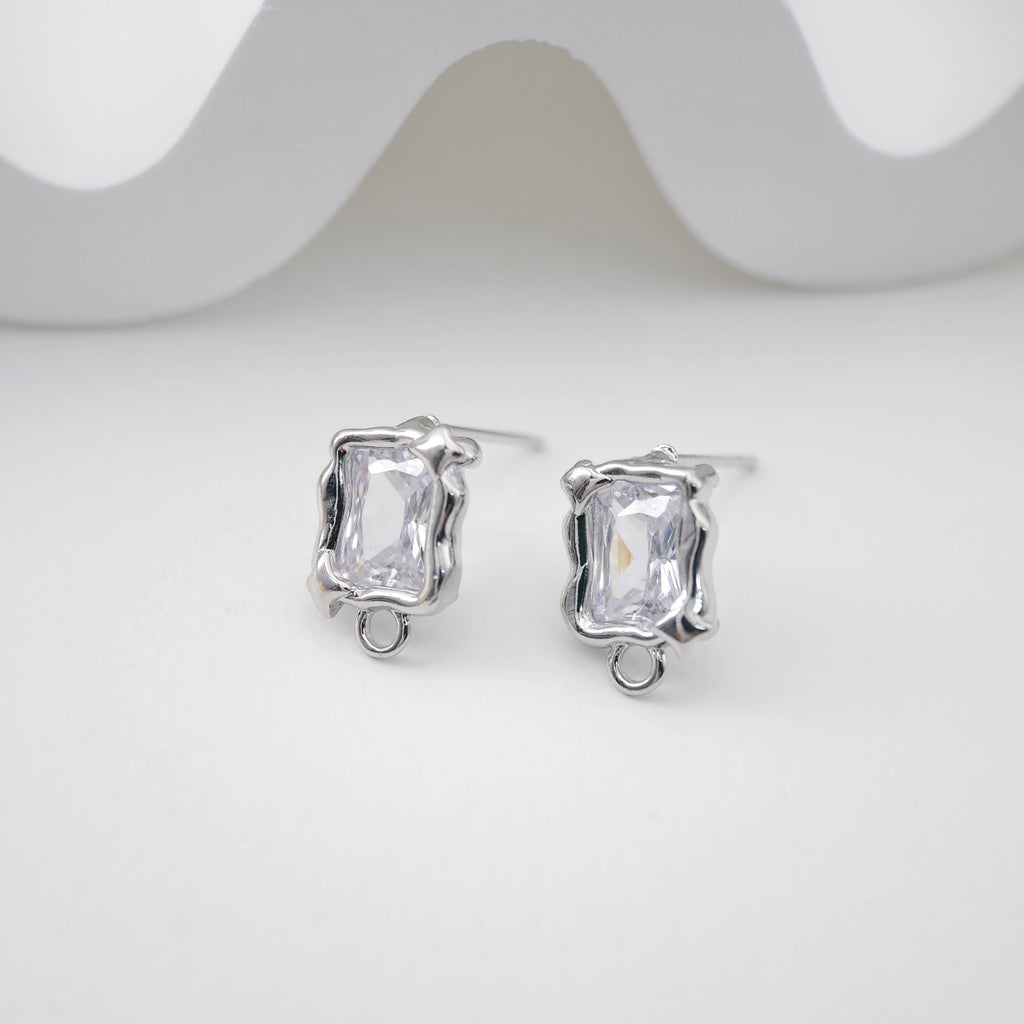 قرط زركونيا غير منتظم، ذهب/فضة عيار 14 قيراط، أقراط خالية من النيكل، قرط أذن مربع الشكل مع حلقة ZX186