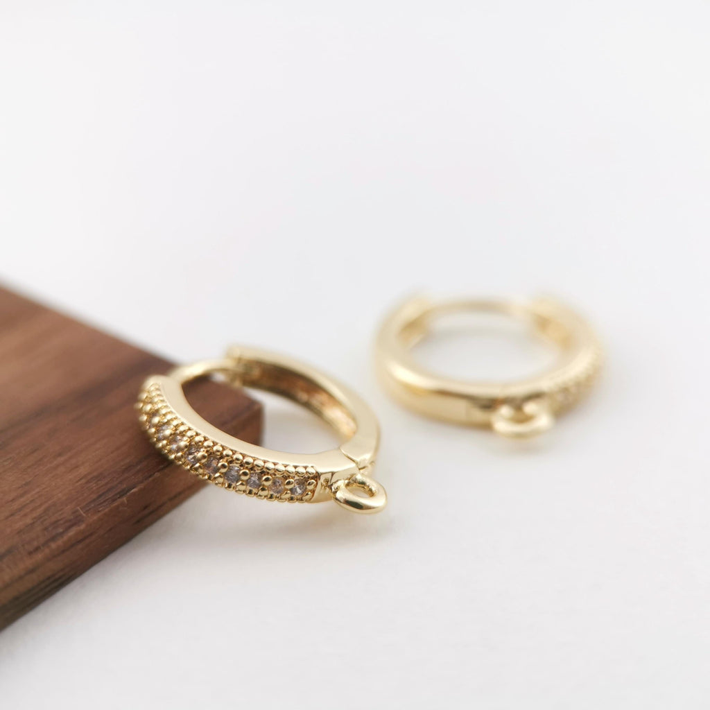 10PCS Cubic Pave Ear Hoops, 15mm 14K Gold Plated Leverback Earrings, Huggie Hoops Earring Finding with Loops Z061