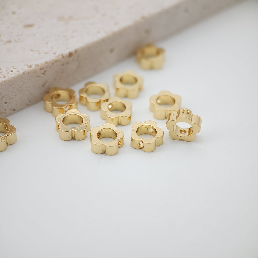 20PCS- Flower Spacer Beads, 18K Gold Plated , Dainty Bracelet Necklace Making Beads, Jewelry Finding S277