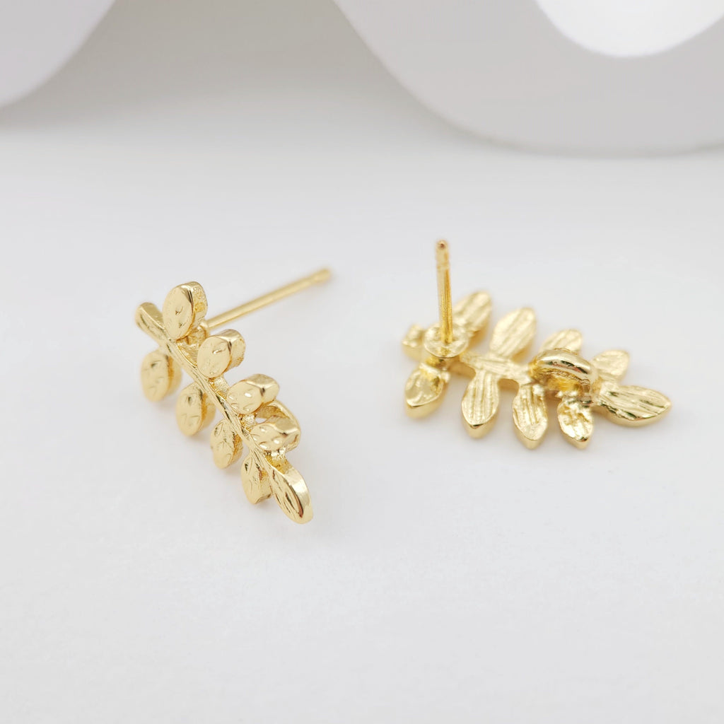 Poste para arete de hoja con aro, arete de botón de latón chapado en oro auténtico de 18 quilates con aro, sin níquel, accesorio para arete S1103