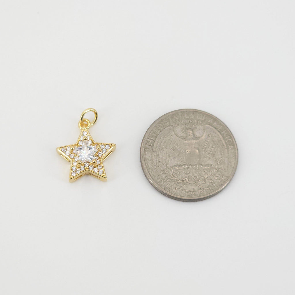 Tiny Star Charms, Crystal Cubic Star Pendant, Star Connector, 18K Gold Plated, Necklace charms, Jewelry Findings