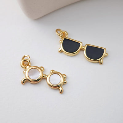 Sunglass Shell Pendant, 18K Gold, MOP Charm, Eyeglass Charm, White/Black, Earring Necklace Making Finding S1121