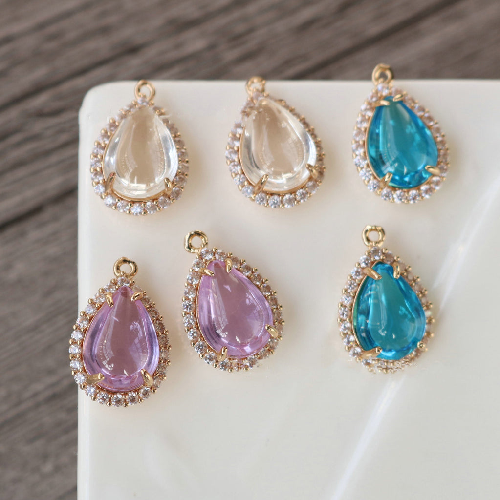 10 قطع - دلايات كريستال صغيرة على شكل دمعة، مطلية بالذهب/الفضة عيار 14 قيراطًا، مقاس 15×20 مم، قطع مجوهرات HL076-F120