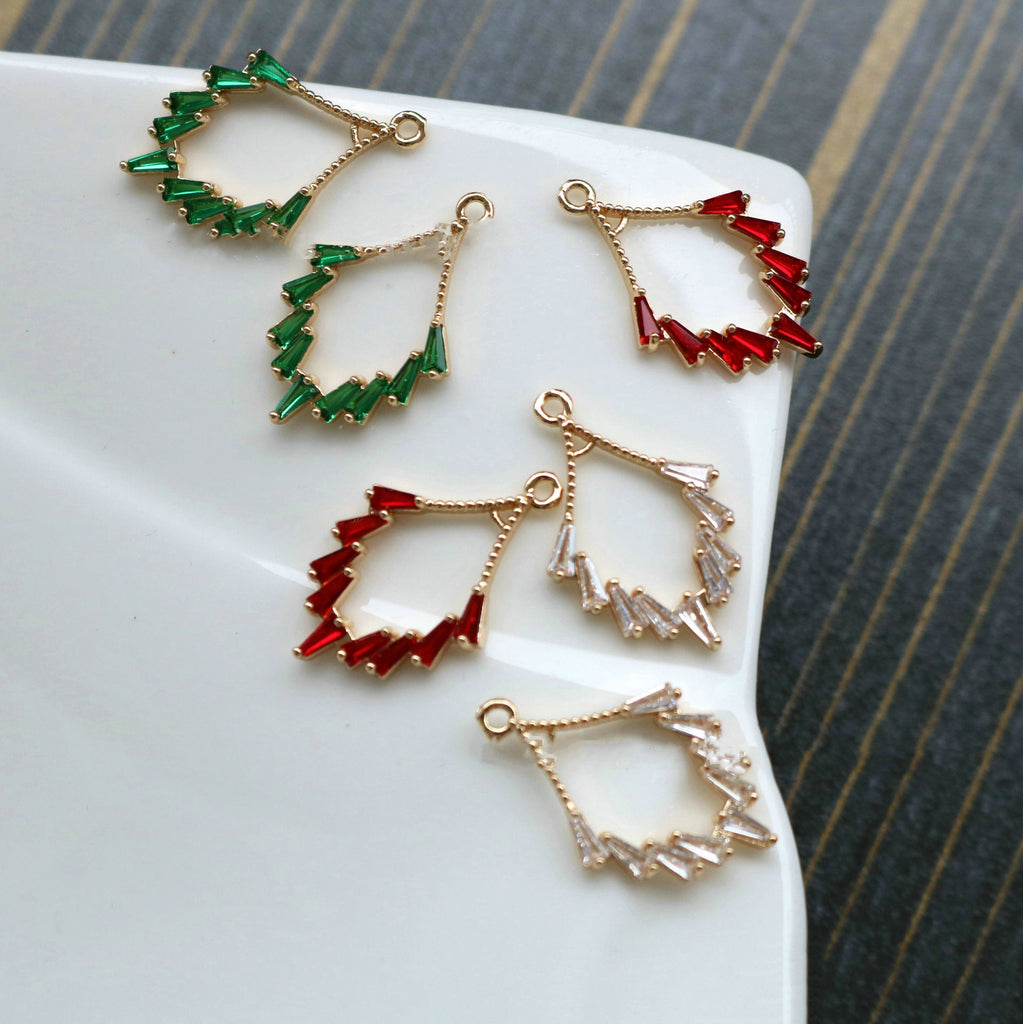 CZ Pave Fan Shape Charm, Cubic Zircon Crystal Fan Pendant, CZ Earring Charms,  Gold Plated Brass Earring Charms, Jewelry Findings HL058-F035