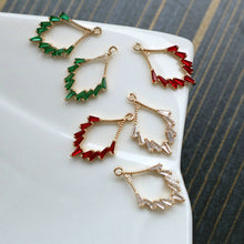 Load image into Gallery viewer, CZ Pave Fan Shape Charm, Cubic Zircon Crystal Fan Pendant, CZ Earring Charms,  Gold Plated Brass Earring Charms, Jewelry Findings HL058-F035