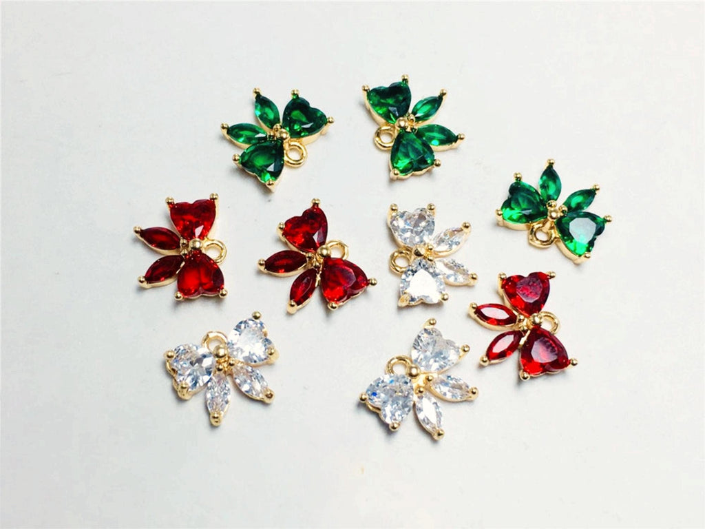 2pcs CZ Pave Bow Tie Charm, Cubic Zircon Crystal Bow Tie Pendant, Necklace Pendant, 14K Real Gold Plated, Jewelry Findings STG006-F019