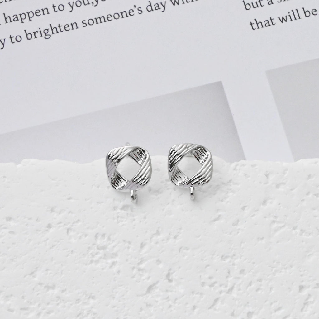 Square Earrings Post With Loop, 18K Gold Plated, Nickel Free, S925 Silver Pin, Ear Stud Hypoallergenic Earring Findings D0469