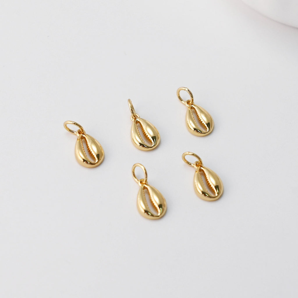 5pcs Tiny Gold Seashell Charm, Pendant, 10mm, 18k Gold Plated Brass, Bracelet Making, Jewelry Findings S20386
