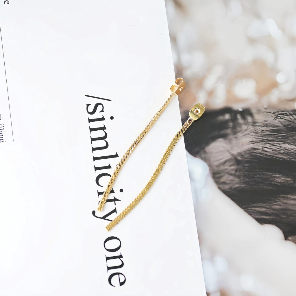 10pcs 18k Real Gold Plated Earring Back with Chain Tassels, Hypoallergenic Earring Backs for Studs, Jewelry making Findings ZX364