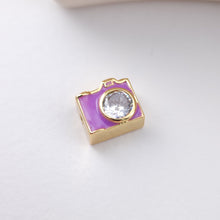 Load image into Gallery viewer, Enamel Camera Beads, Square Spacer Beads, Large Hole Gold Plated Beads, 18K Gold Plated,  Bracelet Necklace Making Jewelry Finding S1166